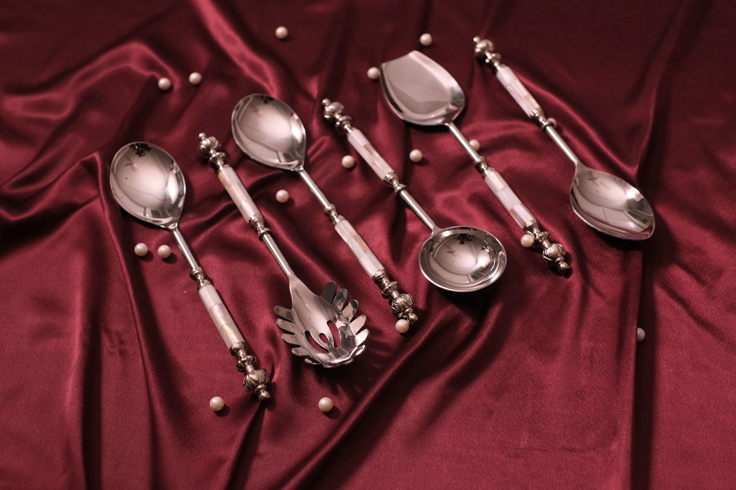 Cream Silver Round Marble Serving Set
