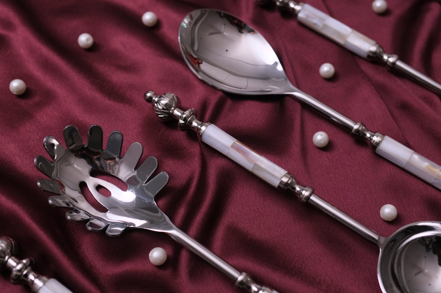 Cream Silver Round Marble Serving Set