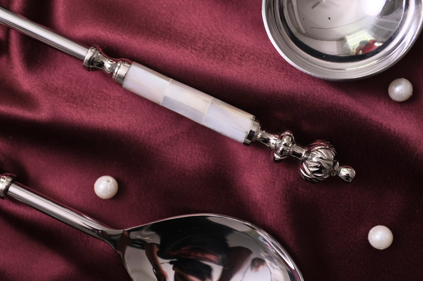 Cream Silver Round Marble Serving Set
