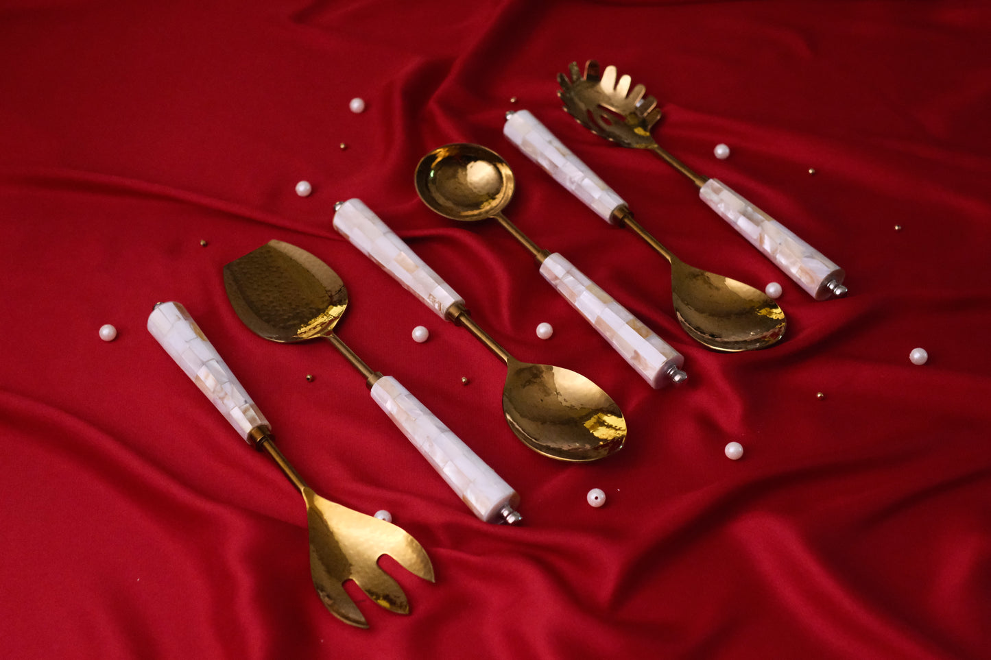 Cream Gold Round Marble Serving Set