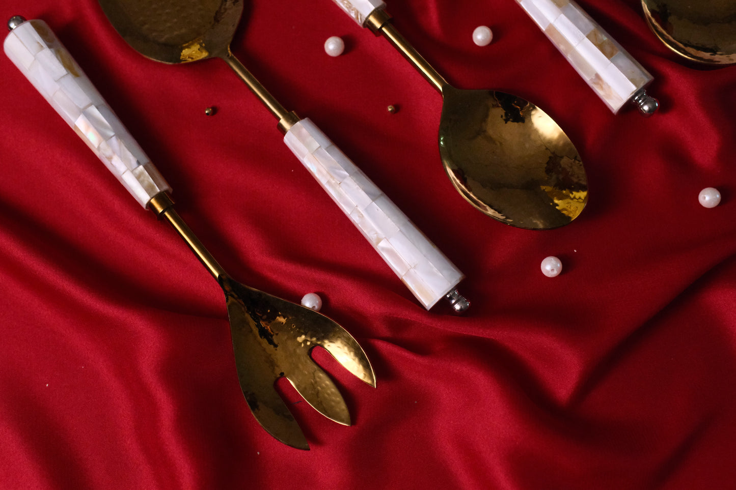 Cream Gold Round Marble Serving Set
