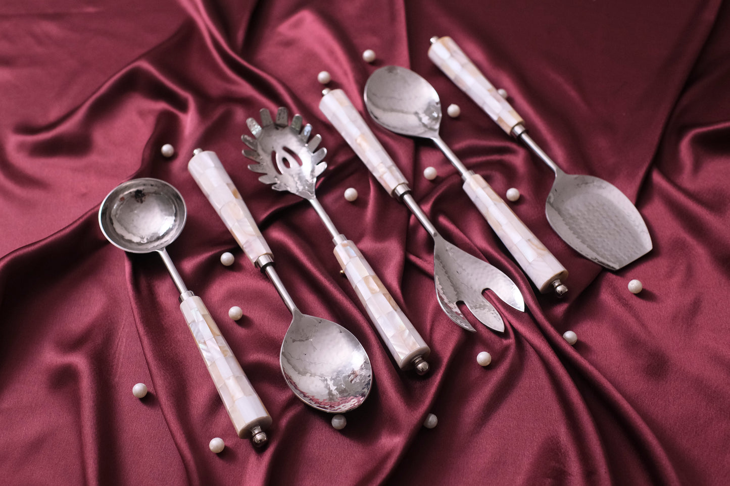 Cream Silver Marble Drop Serving Set