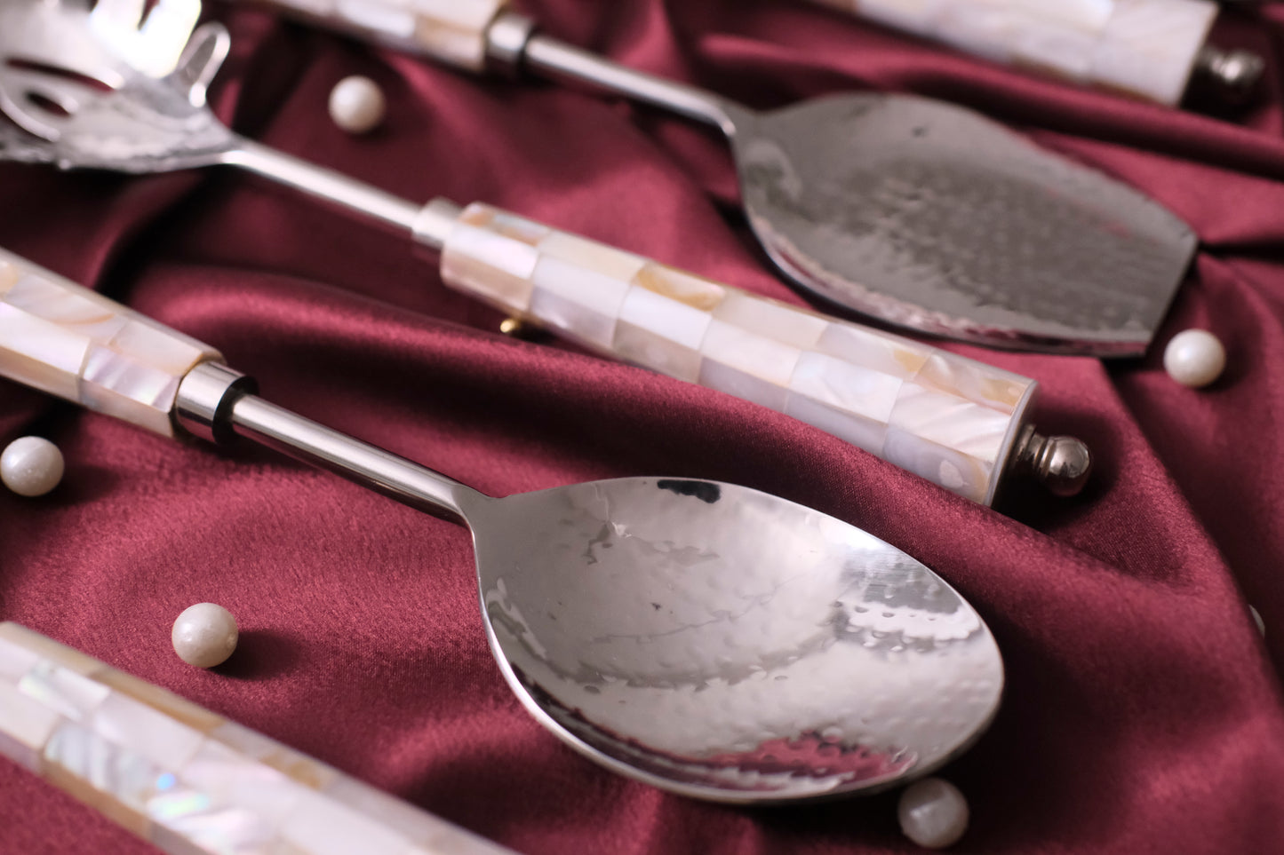 Cream Silver Marble Drop Serving Set
