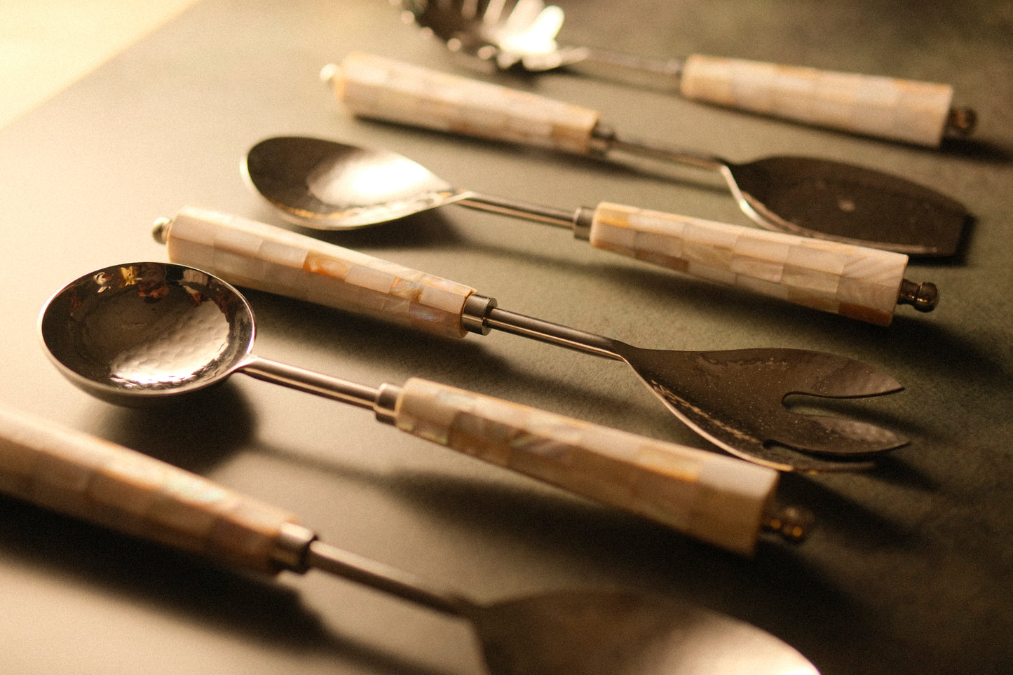 Cream Silver Marble Drop Serving Set