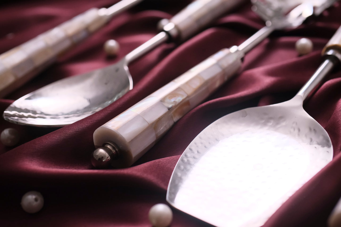 Cream Silver Marble Drop Serving Set