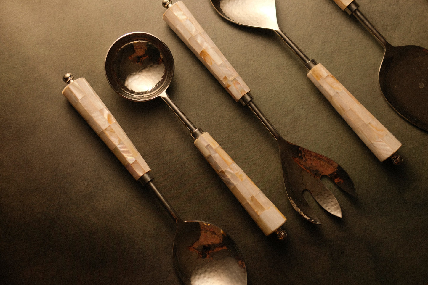 Cream Silver Marble Drop Serving Set