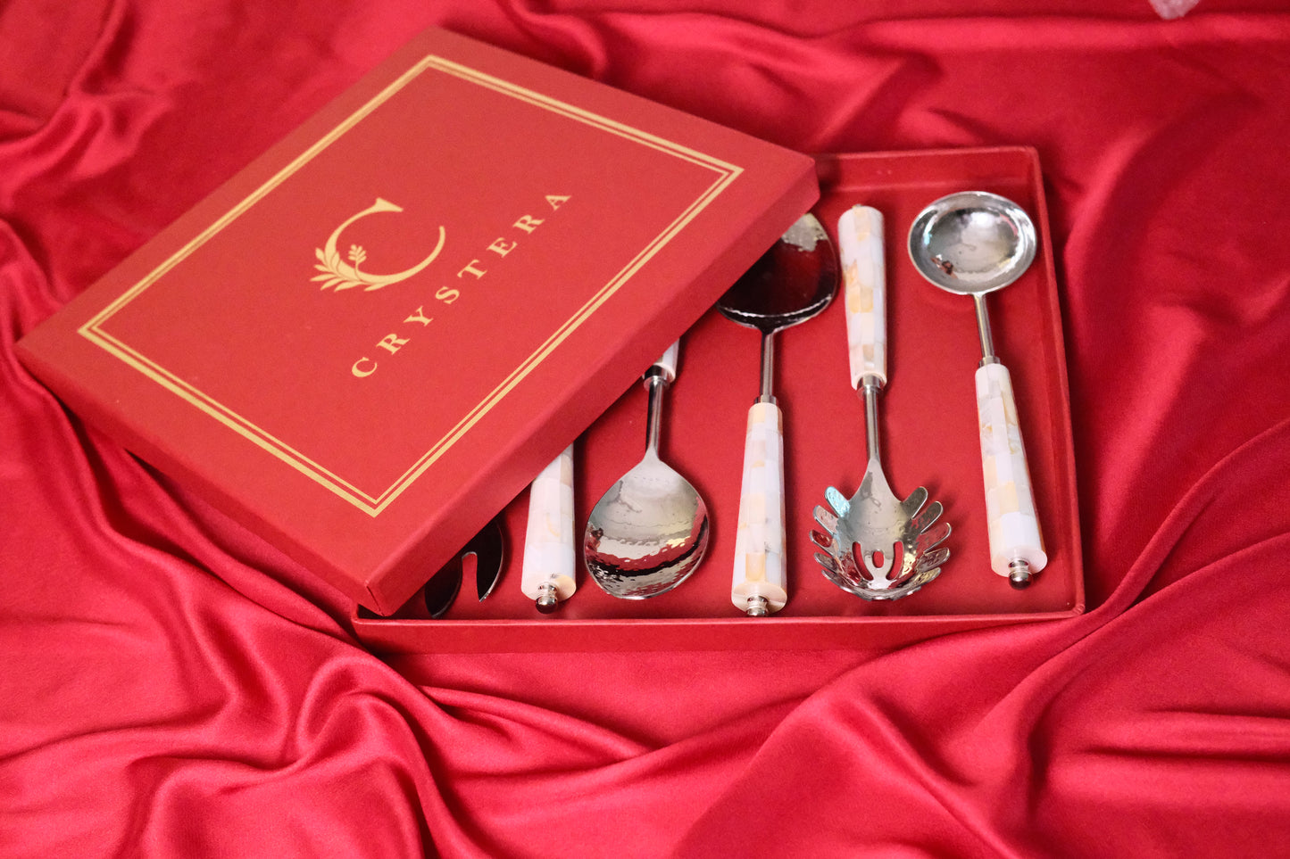Cream Silver Marble Drop Serving Set