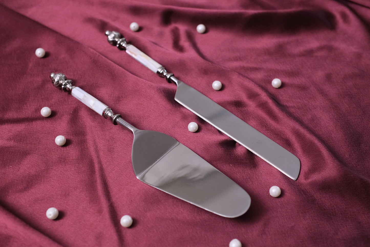 Cream Silver Marble Drop Cake Set