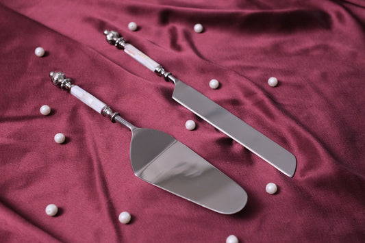 Cream Silver Marble Drop Cake Set