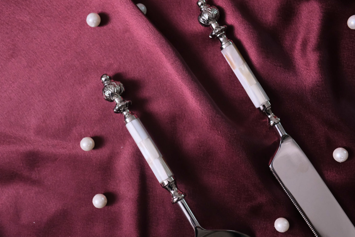Cream Silver Marble Drop Cake Set