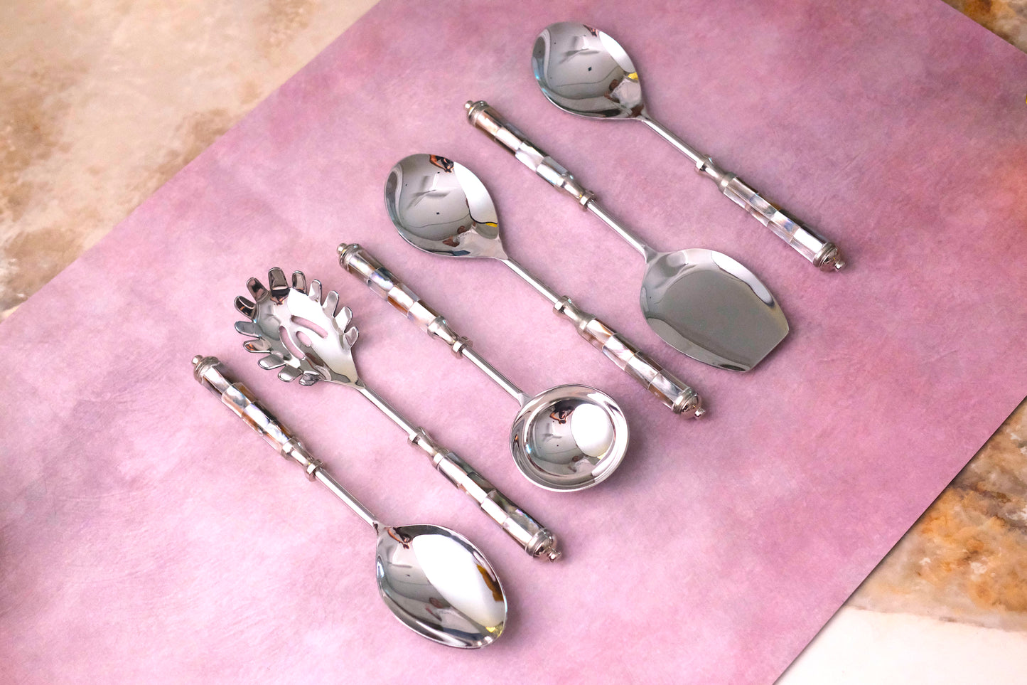 Grey Silver Round Marble Serving set