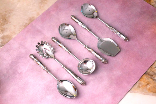 Grey Silver Round Marble Serving set