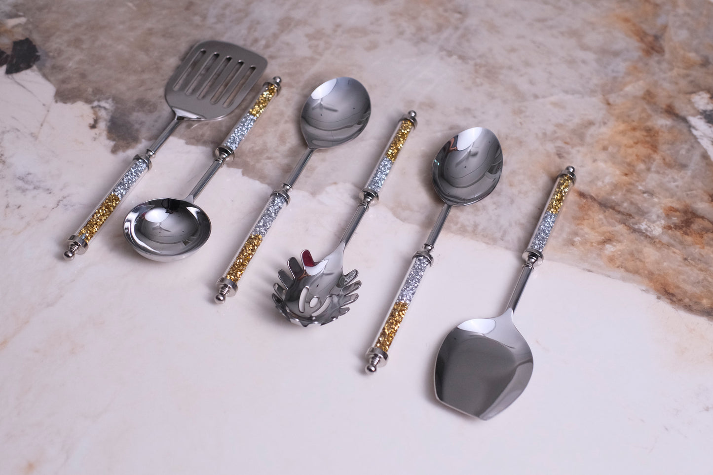 Mix Crystals Silver Serving Set