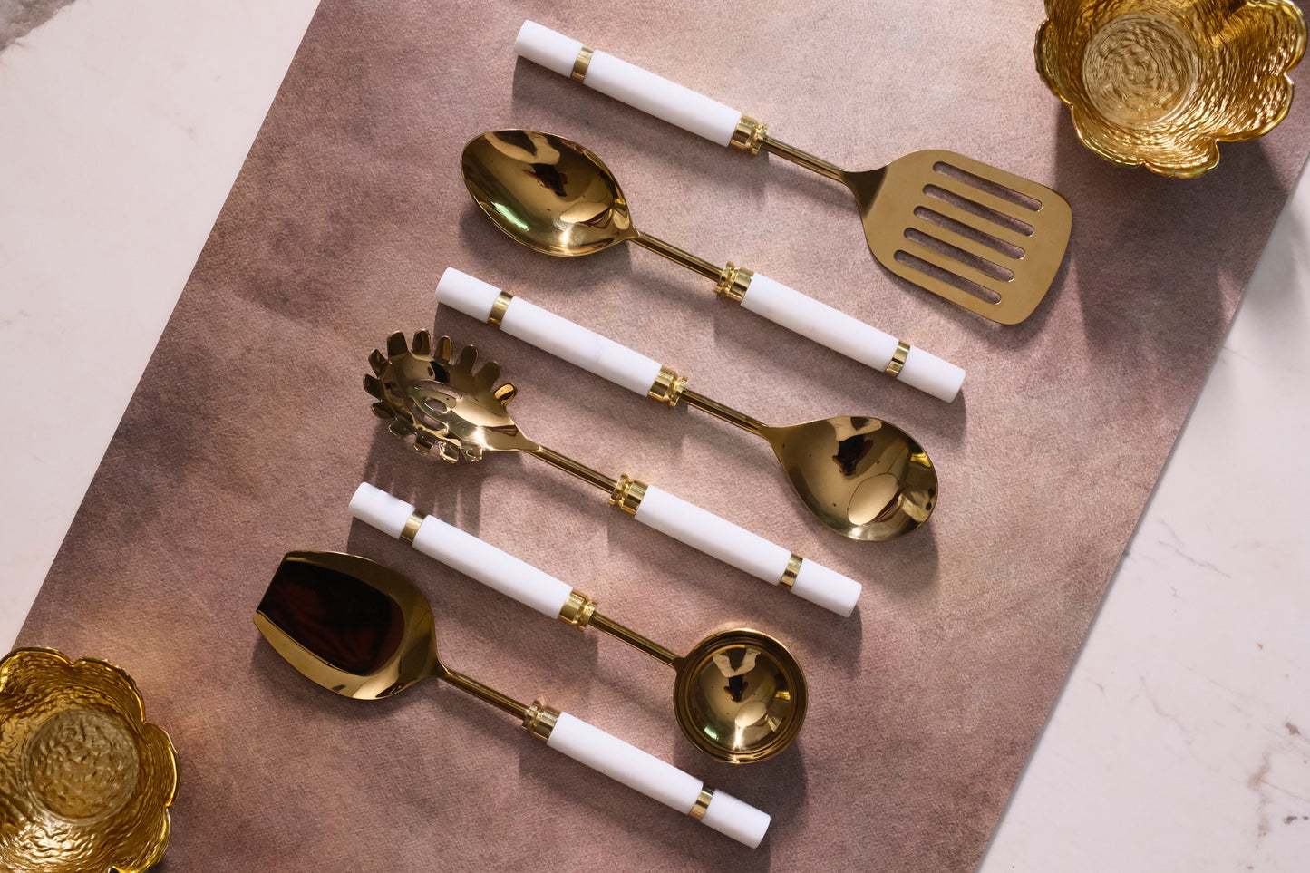 Sphere White and Gold Serving Set