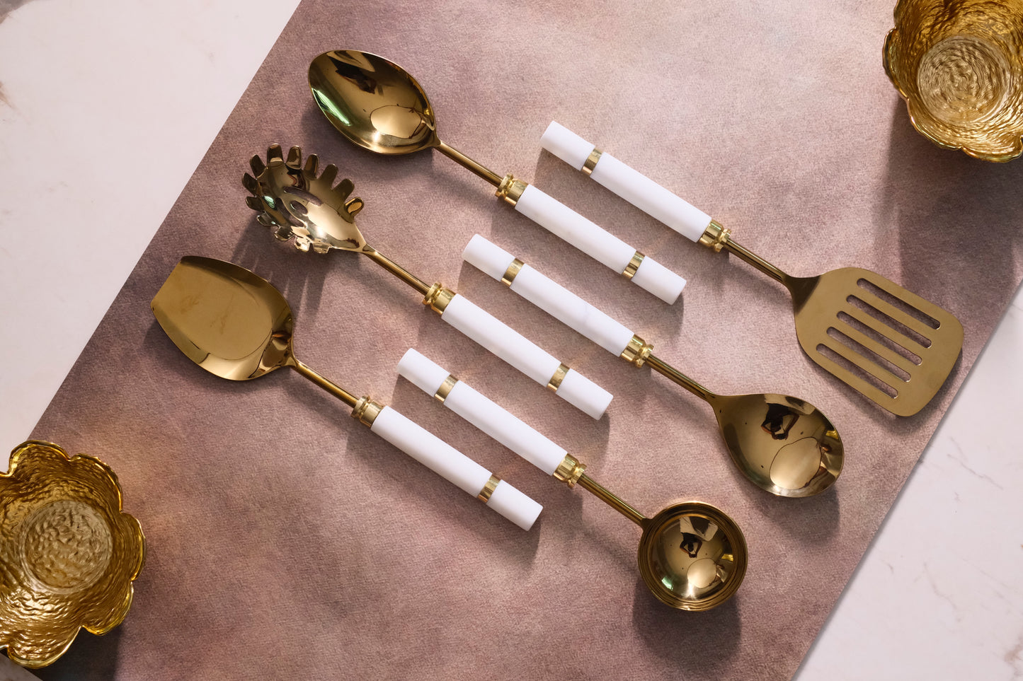 Sphere White and Gold Serving Set